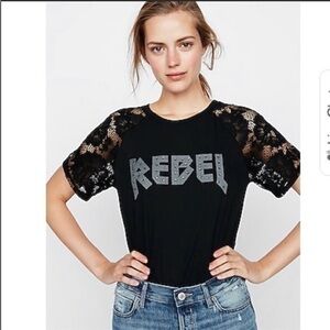 Express Lace Sleeve Studded Rebel Raglan
Tee NWT Size Small